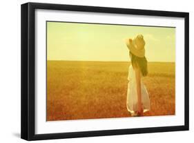Portrait of Beautiful Young Woman with Flowers in the Field-Yastremska-Framed Photographic Print