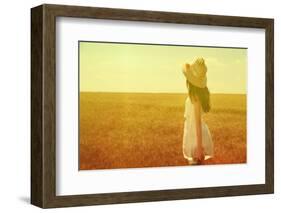 Portrait of Beautiful Young Woman with Flowers in the Field-Yastremska-Framed Photographic Print