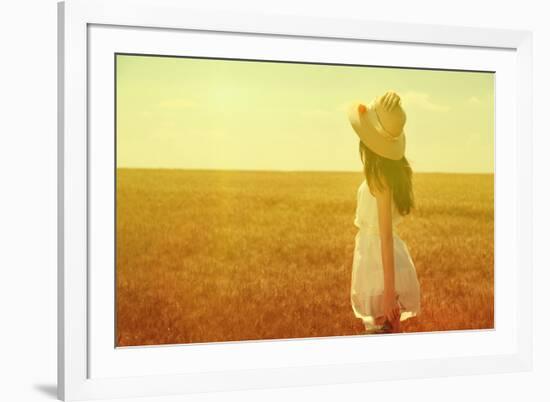 Portrait of Beautiful Young Woman with Flowers in the Field-Yastremska-Framed Photographic Print