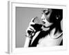 Portrait of Beautiful Young Woman with Wine Glass, Black and White Retro Stylization-khorzhevska-Framed Photographic Print