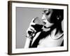 Portrait of Beautiful Young Woman with Wine Glass, Black and White Retro Stylization-khorzhevska-Framed Photographic Print