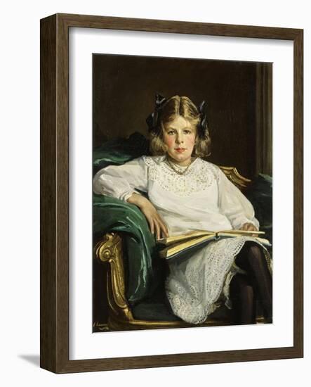 Portrait of Betty, Three-Quarter Length Seated, Reading a Book, 1915-Sir John Lavery-Framed Giclee Print