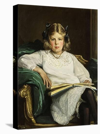 Portrait of Betty, Three-Quarter Length Seated, Reading a Book, 1915-Sir John Lavery-Stretched Canvas