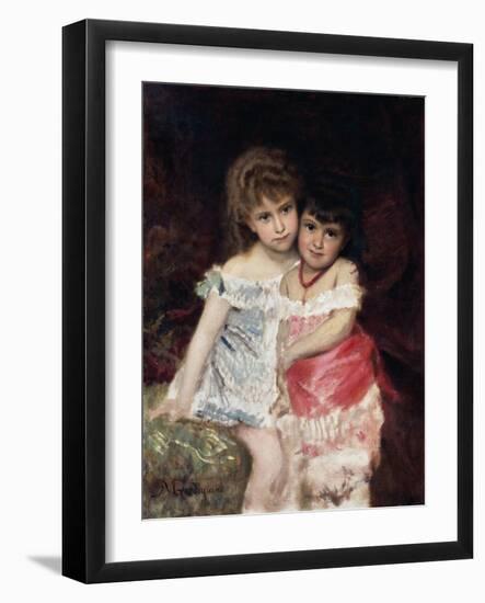 Portrait of Bianca and Amelia Pisani, Circa 1884-Michele Gordigiani-Framed Giclee Print