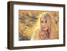 Portrait of Blonde Woman on Nature Background-brickrena-Framed Photographic Print