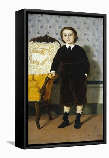 Portrait of Boy Standing-Odoardo Borrani-Framed Stretched Canvas