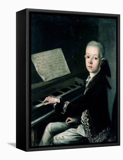 Portrait of Carl Graf Firmian at the Piano, Formerly Thought to be Mozart (1756-91)-Franz Thaddaus Helbling-Framed Stretched Canvas