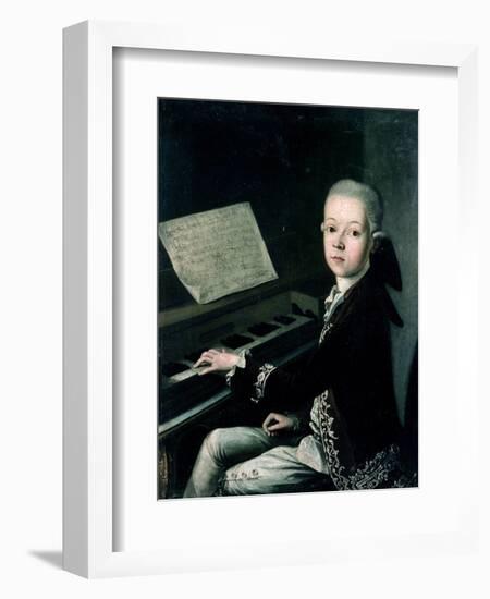 Portrait of Carl Graf Firmian at the Piano, Formerly Thought to be Mozart (1756-91)-Franz Thaddaus Helbling-Framed Premium Giclee Print