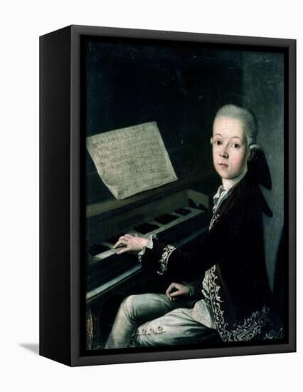 Portrait of Carl Graf Firmian at the Piano, Formerly Thought to be Mozart (1756-91)-Franz Thaddaus Helbling-Framed Stretched Canvas