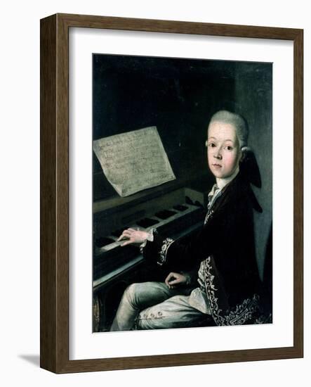 Portrait of Carl Graf Firmian at the Piano, Formerly Thought to be Mozart (1756-91)-Franz Thaddaus Helbling-Framed Giclee Print