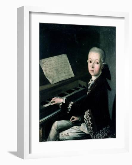 Portrait of Carl Graf Firmian at the Piano, Formerly Thought to be Mozart (1756-91)-Franz Thaddaus Helbling-Framed Giclee Print