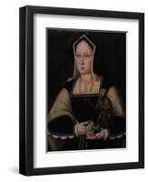 Portrait of Catherine of Aragon, with Her Pet Monkey (Copy after Lucas Horenbou), Ca 1530-null-Framed Premium Giclee Print