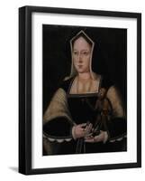 Portrait of Catherine of Aragon, with Her Pet Monkey (Copy after Lucas Horenbou), Ca 1530-null-Framed Giclee Print