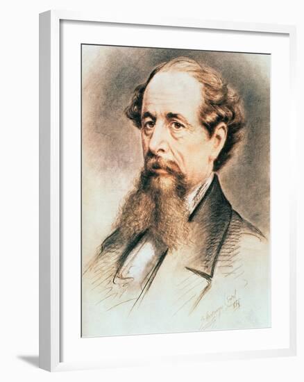 Portrait of Charles Dickens, 1869-E. Goodwyn Lewis-Framed Giclee Print