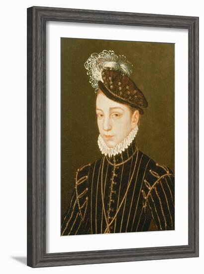 Portrait of Charles IX (Panel) (Related to Drawing in Hermitage, St. Petersburg)-Francois Clouet-Framed Giclee Print