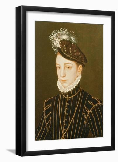 Portrait of Charles IX (Panel) (Related to Drawing in Hermitage, St. Petersburg)-Francois Clouet-Framed Giclee Print