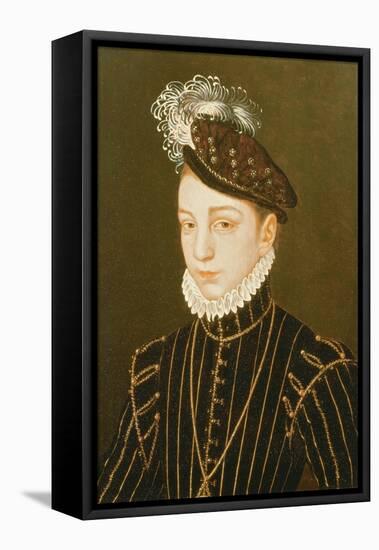 Portrait of Charles IX (Panel) (Related to Drawing in Hermitage, St. Petersburg)-Francois Clouet-Framed Stretched Canvas