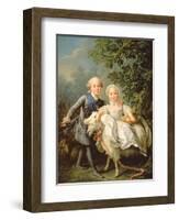 Portrait of Charles Philippe of France (1757-1836) (Later Charles X) and His Sister Marie Adelaide-Francois-Hubert Drouais-Framed Premium Giclee Print