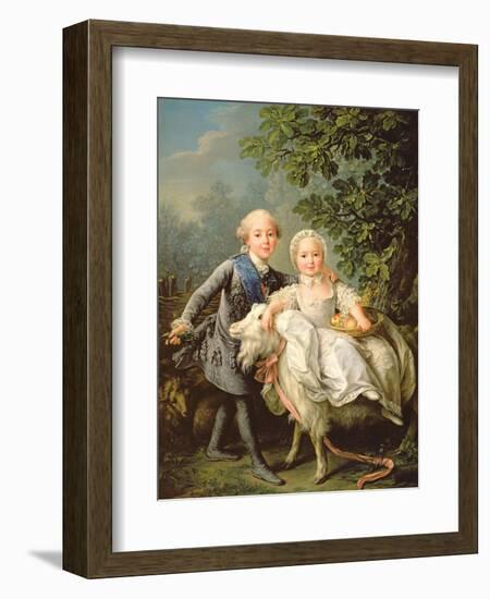 Portrait of Charles Philippe of France (1757-1836) (Later Charles X) and His Sister Marie Adelaide-Francois-Hubert Drouais-Framed Premium Giclee Print