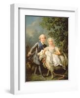 Portrait of Charles Philippe of France (1757-1836) (Later Charles X) and His Sister Marie Adelaide-Francois-Hubert Drouais-Framed Premium Giclee Print