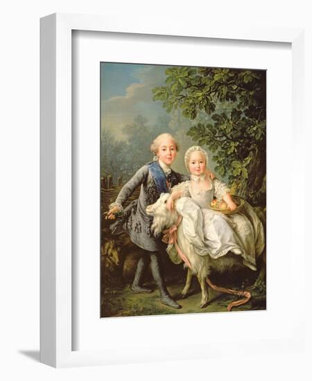 Portrait of Charles Philippe of France (1757-1836) (Later Charles X) and His Sister Marie Adelaide-Francois-Hubert Drouais-Framed Premium Giclee Print