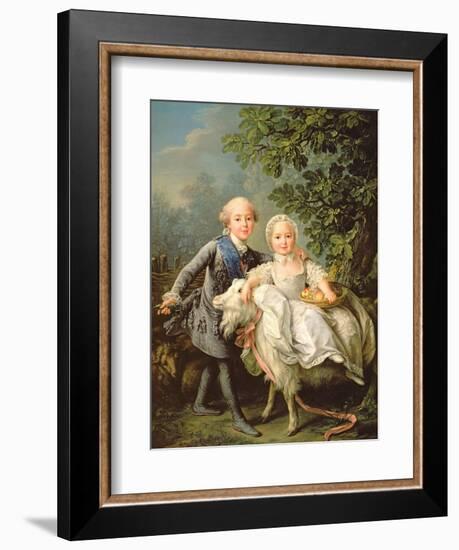 Portrait of Charles Philippe of France (1757-1836) (Later Charles X) and His Sister Marie Adelaide-Francois-Hubert Drouais-Framed Giclee Print