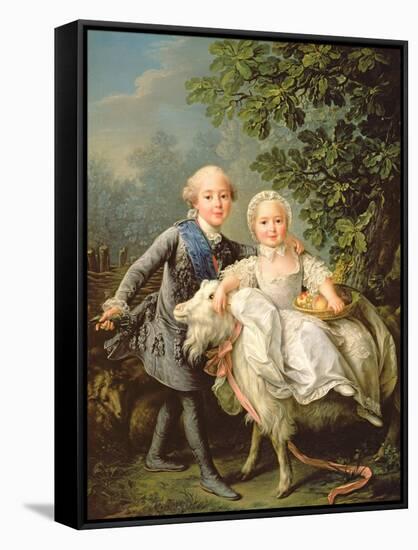 Portrait of Charles Philippe of France (1757-1836) (Later Charles X) and His Sister Marie Adelaide-Francois-Hubert Drouais-Framed Stretched Canvas