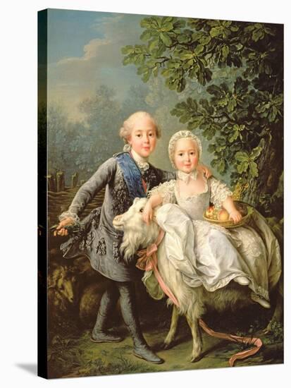Portrait of Charles Philippe of France (1757-1836) (Later Charles X) and His Sister Marie Adelaide-Francois-Hubert Drouais-Stretched Canvas