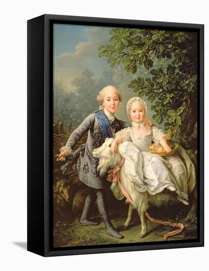 Portrait of Charles Philippe of France (1757-1836) (Later Charles X) and His Sister Marie Adelaide-Francois-Hubert Drouais-Framed Stretched Canvas