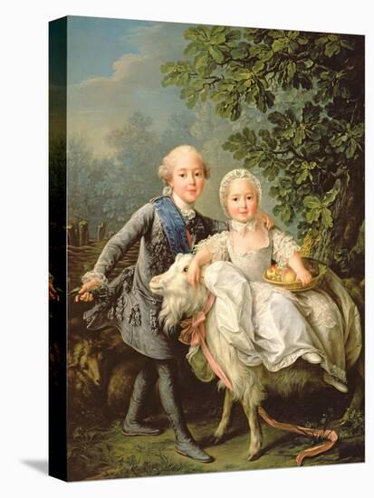 Portrait of Charles Philippe of France (1757-1836) (Later Charles X) and His Sister Marie Adelaide-Francois-Hubert Drouais-Stretched Canvas