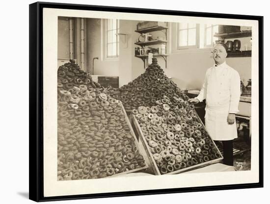 Portrait of Chef Leoni with Bins of Doughnuts for the Salvation Army at the Hotel Commodore, 1919-Byron Company-Framed Stretched Canvas