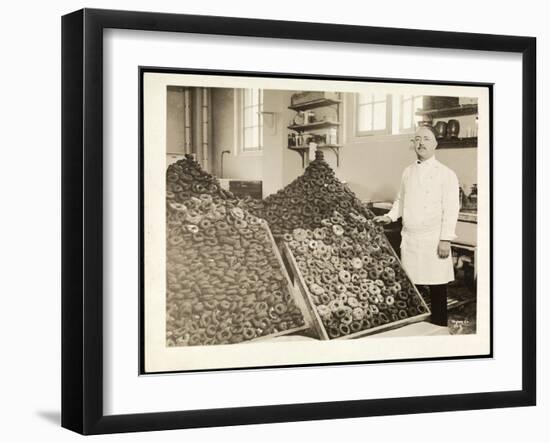 Portrait of Chef Leoni with Bins of Doughnuts for the Salvation Army at the Hotel Commodore, 1919-Byron Company-Framed Giclee Print