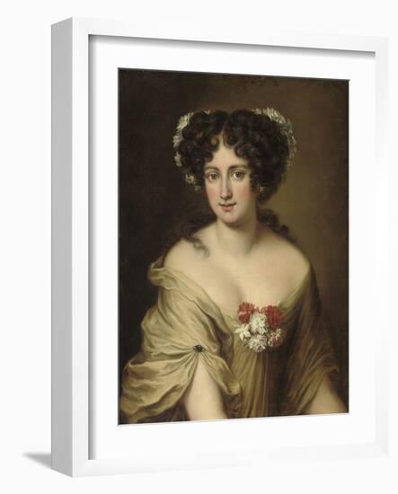 Portrait of Contessa Ortensia Ianni Stella, Bust Length, in an Ivory Chemise, with Flowers in Her…-Jacob Ferdinand Voet-Framed Giclee Print