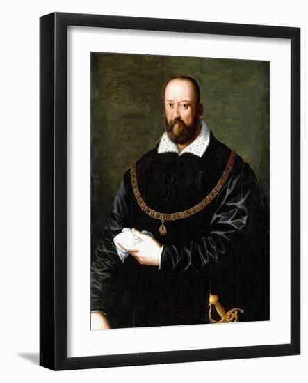 Portrait of Cosimo De Medici I, Half-Length, Wearing the Order of the Golden Fleece (Oil on Panel)-Angelo di Cosimo (circle of) Allori-Framed Giclee Print