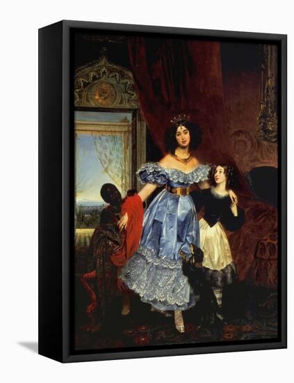 Portrait of Countess Julia Samoilova with Her Stepdaughter Amazillia Pacini and Black Boy-Karl Pavlovich Briullov-Framed Stretched Canvas