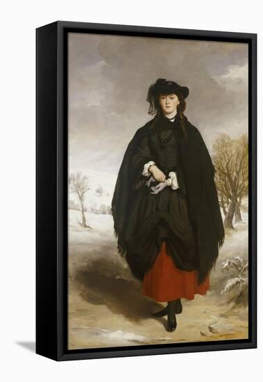 Portrait of Daisy Grant, the Artist's Daughter, Wearing a Black Dress, Red Petticoat, Black Shawl-Sir Francis Grant-Framed Stretched Canvas