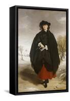 Portrait of Daisy Grant, the Artist's Daughter, Wearing a Black Dress, Red Petticoat, Black Shawl-Sir Francis Grant-Framed Stretched Canvas