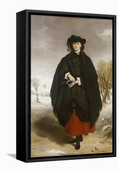 Portrait of Daisy Grant, the Artist's Daughter, Wearing a Black Dress, Red Petticoat, Black Shawl-Sir Francis Grant-Framed Stretched Canvas