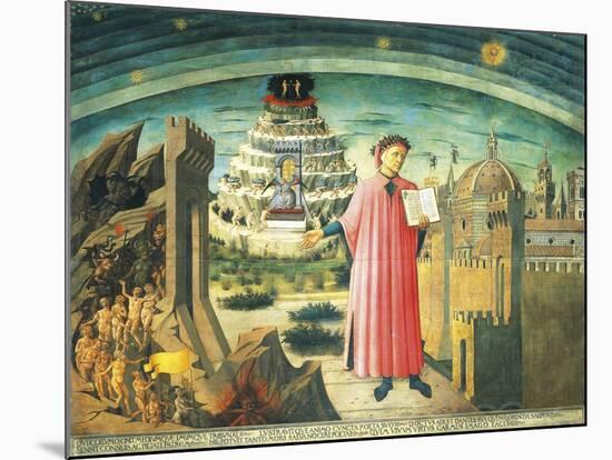 Portrait of Dante Alighieri, Florence and the Allegory of the Divine Comedy-null-Mounted Giclee Print