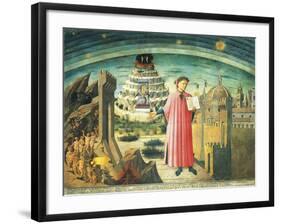 Portrait of Dante Alighieri, Florence and the Allegory of the Divine Comedy-null-Framed Premium Giclee Print