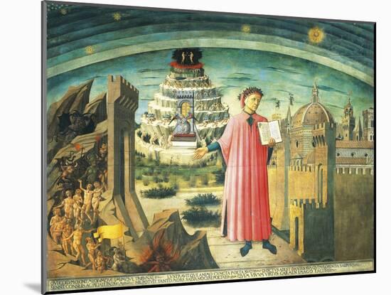 Portrait of Dante Alighieri, Florence and the Allegory of the Divine Comedy-null-Mounted Giclee Print