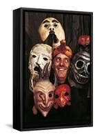 Portrait of Dario Fo with Masks-null-Framed Stretched Canvas