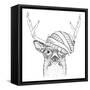 Portrait of Deer in a Hat. Vector Illustration-Sunny Whale-Framed Stretched Canvas