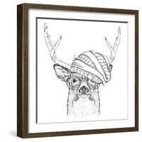 Portrait of Deer in a Hat. Vector Illustration-Sunny Whale-Framed Art Print