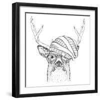 Portrait of Deer in a Hat. Vector Illustration-Sunny Whale-Framed Art Print