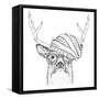 Portrait of Deer in a Hat. Vector Illustration-Sunny Whale-Framed Stretched Canvas