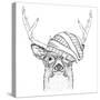 Portrait of Deer in a Hat. Vector Illustration-Sunny Whale-Stretched Canvas