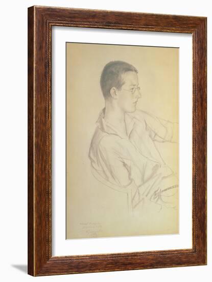 Portrait of Dmitri Dmitrievich Shostakovich (1906-75), 1923-Boris Kustodiyev-Framed Giclee Print