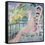 Portrait of Dolly Davis on a Balcony in Front of the Old Bridge of Alma-Jacqueline Marval-Framed Stretched Canvas