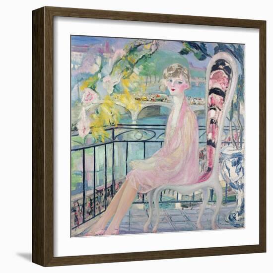 Portrait of Dolly Davis on a Balcony in Front of the Old Bridge of Alma-Jacqueline Marval-Framed Giclee Print